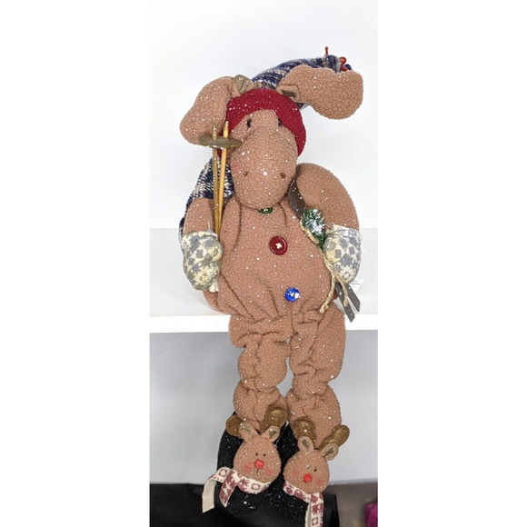 Ski Lodge Winter Decor Skiing Moose Shelf Sitter 19 inch NOT A TOY - Picture 1 of 5